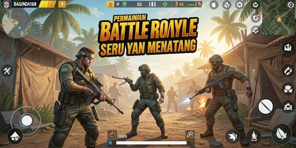 Tampilan gameplay seru dalam BAGINDA168 saat bertanding di Battle Royale.