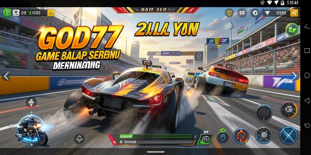 Tampilan gameplay menegangkan dalam balapan menggunakan GOD77.