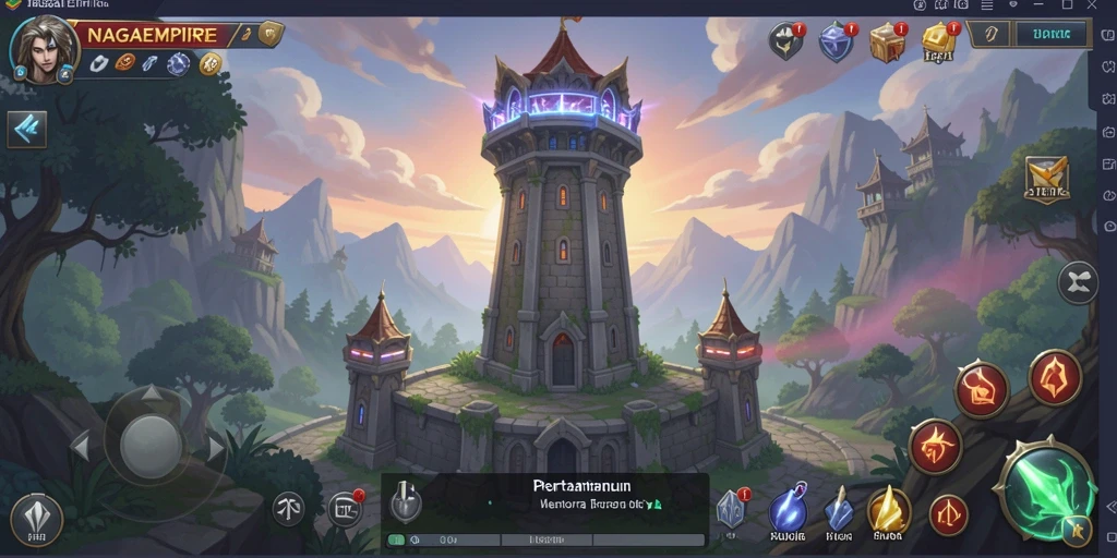 Gameplay NAGAEMPIRE yang seru dalam menara pertahanan.
