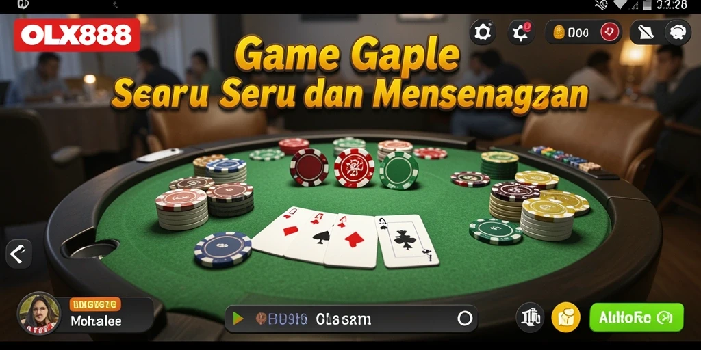 Tampilan gameplay seru OLX888 dengan kartu Gaple yang menarik.